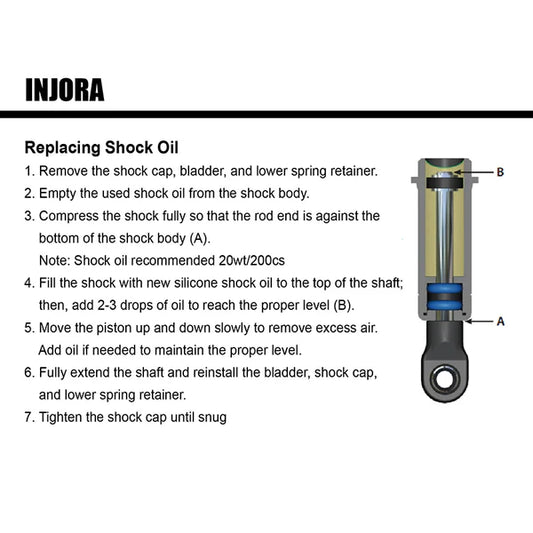 INJORA 53mm Aluminum Threaded Oil Shocks for 1/18 TRX4M (4M-24) - 4pcs Black