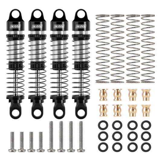 INJORA 53mm Aluminum Threaded Oil Shocks for 1/18 TRX4M (4M-24) - 4pcs Black
